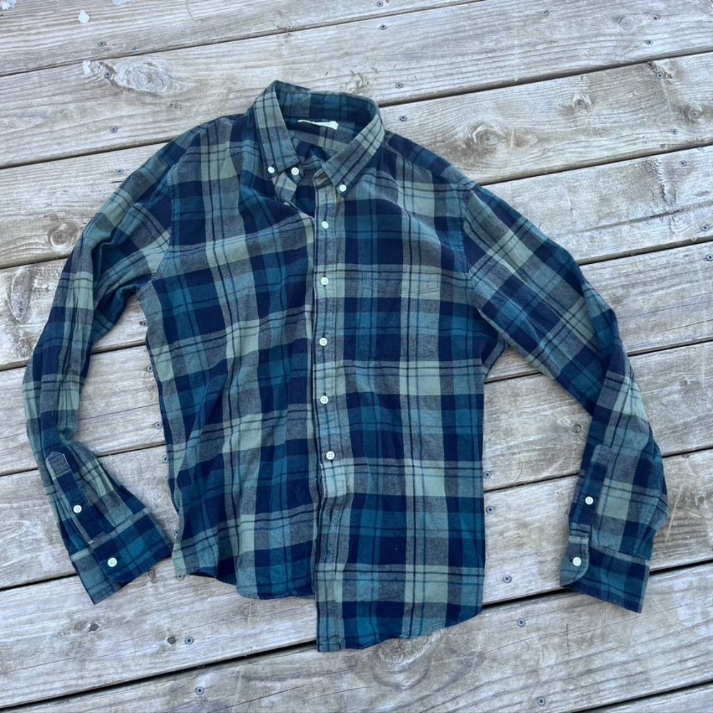 Madewell Flannel Plaid Shirt Green Black Blue Size Large